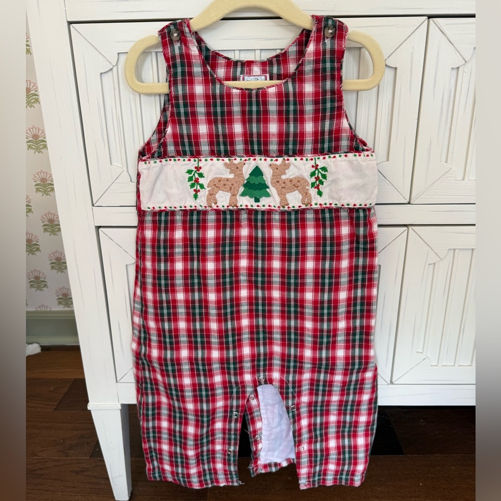 Cotton Kids plaid Long Jon Jon with reindeer size 24 months
